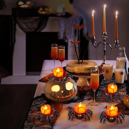 6 Pack Battery Operated LED Spider Tealight Candles for Halloween