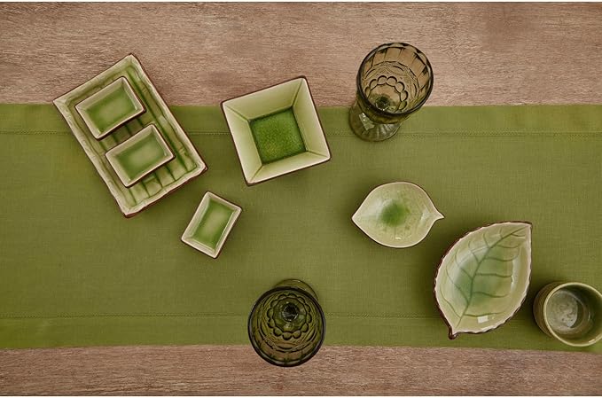 100% Pure Linen Table Runner - 14 x 60 Inch, Fern Frond Green