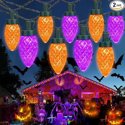 LED Purple and Orange Indoor/Outdoor Halloween Lights - 200 String Lights with 13 Modes &amp; Timer, Waterproof
