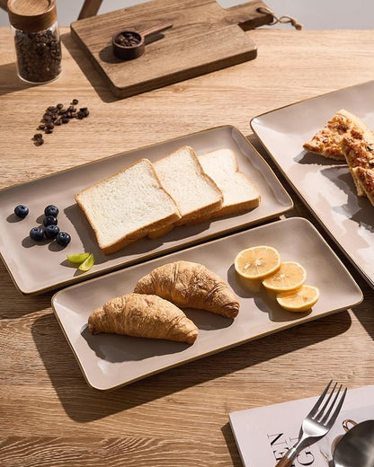 Rectangular Stonware Serving Trays - Cinnamon Brown