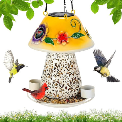 Mushroom Solar Hanging Metal Wild Bird Feeder