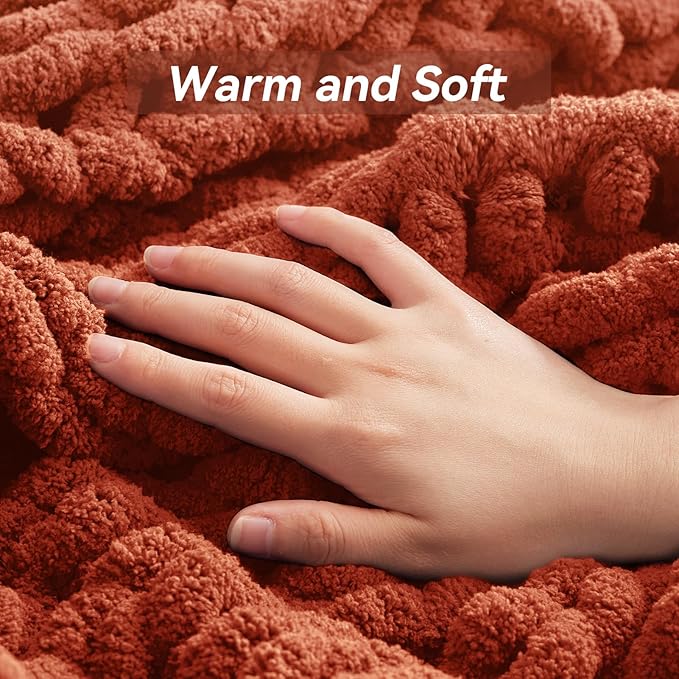 Chunky Knit Throw Blanket - Burnt Orange 60 x 80 inch