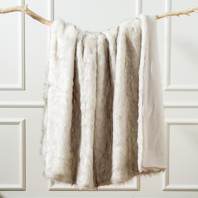 Extra Large Luxury Faux Fur Throw Blanket - Ivory 60 x 80 inch