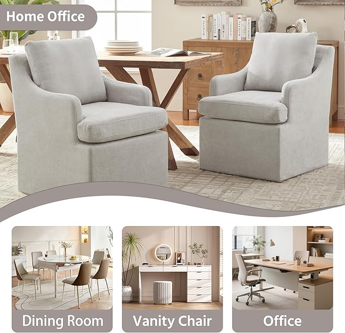 Light Gray Linen Upholstered Dining Chairs - Set of 2
