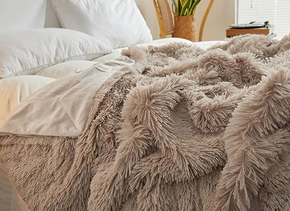 Luxury Faux Fur Super Soft Throw Blanket in Khaki - 50x60