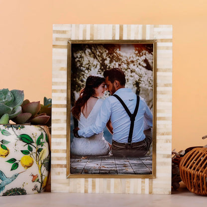 Handmade Bone Inlay and Brass Picture Frame