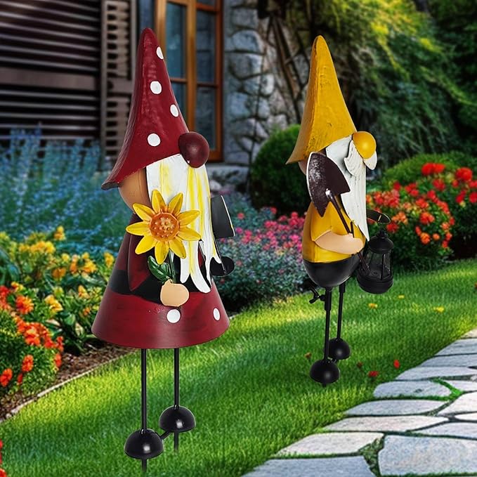 18 Inch Metal Gnome Statues - Set of 2