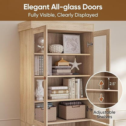 Tall Farmhouse Bookcase with Glass Doors, Set of 4 – Natural