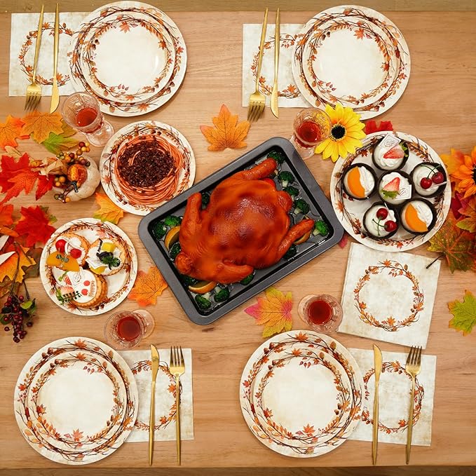 200 Pcs Fall Paper Plates and Napkins - Serves 50 Guests