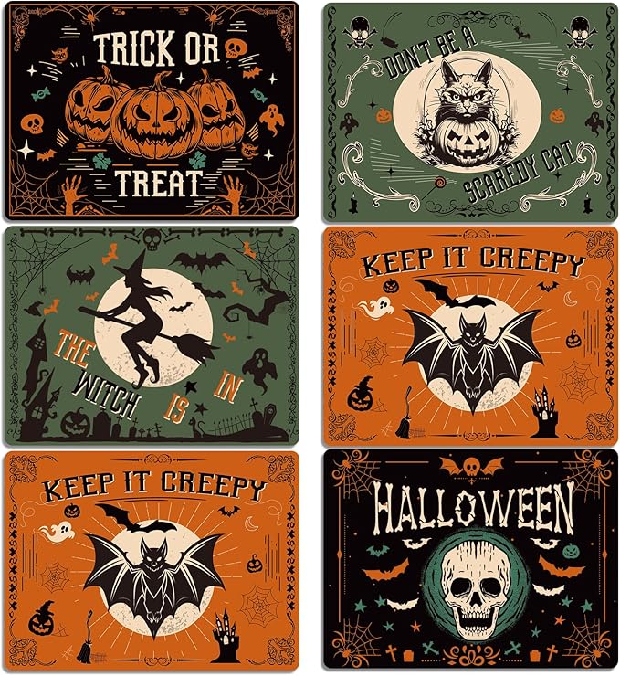 Set of 6 Washable Vinyl Gothic Halloween Placemats