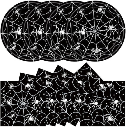 Set of 40 Halloween Paper Plates and Napkins Party Supplies - Spider Web