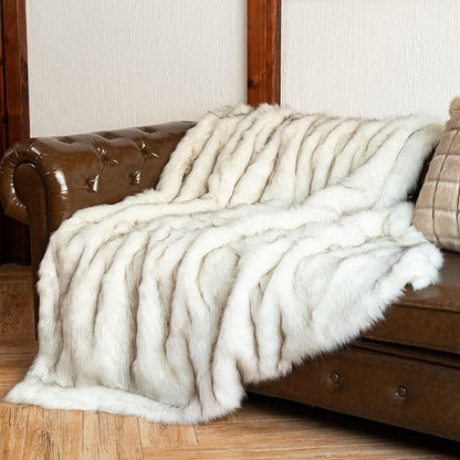 Extra Large Luxury Faux Fur Throw Blanket - Ivory 60 x 80 inch