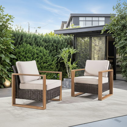 Wicker Outdoor Patio Chairs with Cushions - Set of 2