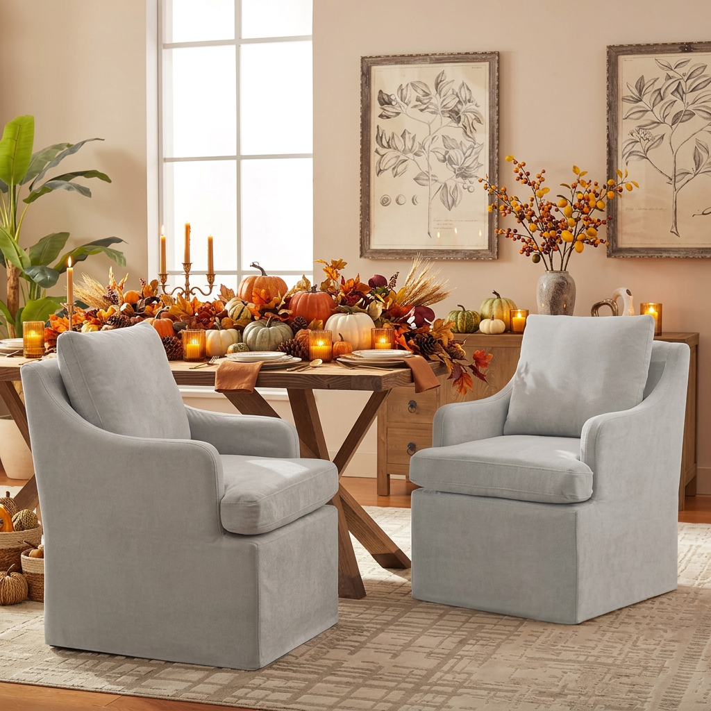 Light Gray Linen Upholstered Dining Chairs - Set of 2