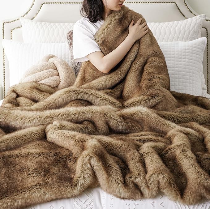 Luxury Faux Fur Throw Blanket - Ochre 50 x 60 inch