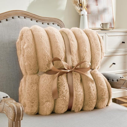 Soft and Cozy Luxurious Faux Fur Throw Blanket - Light Brown, 60 x 80 inch