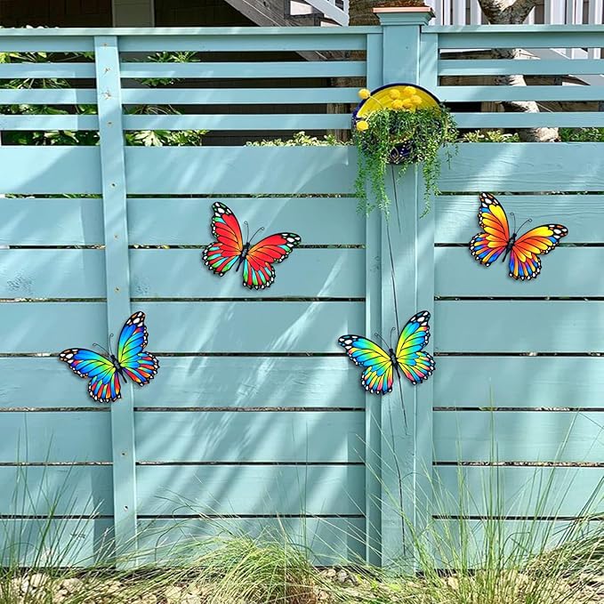 Oraytteo Metal Butterfly Outdoor Wall Decor - 4 Pack 9.8in Metal Butterflies