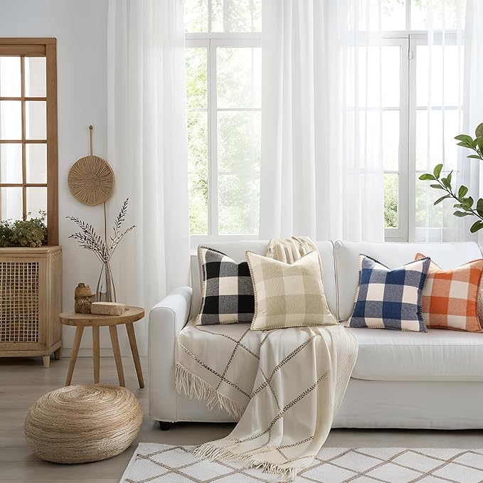 Set of 2 Buffalo Plaid Check Throw Pillow Covers - 20x20, Black