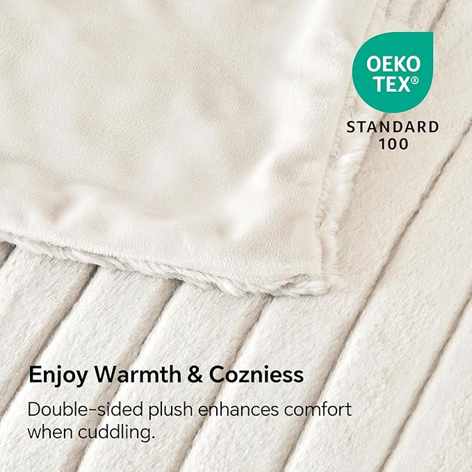 Faux Fur Throw Blanket - Beige, 60 x 80