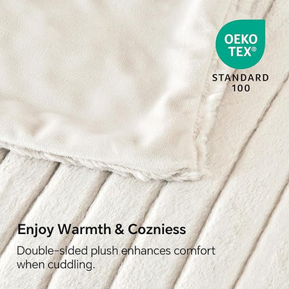 Faux Fur Throw Blanket - Beige, 60 x 80