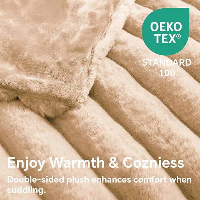 Soft and Cozy Luxurious Faux Fur Throw Blanket - Light Brown, 60 x 80 inch