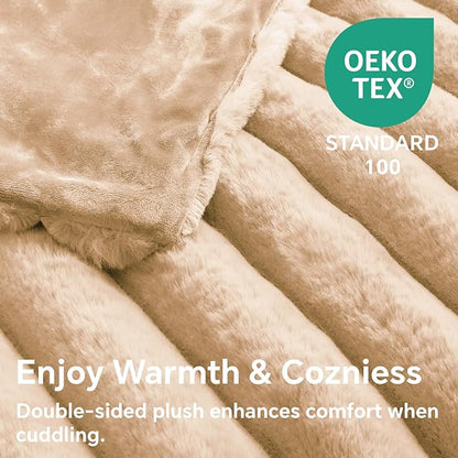 Soft and Cozy Luxurious Faux Fur Throw Blanket - Light Brown, 60 x 80 inch