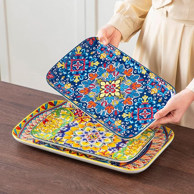 Set of 3 Vancasso Serving Platters - 16"/14"/12" Inch Rectangular Trays