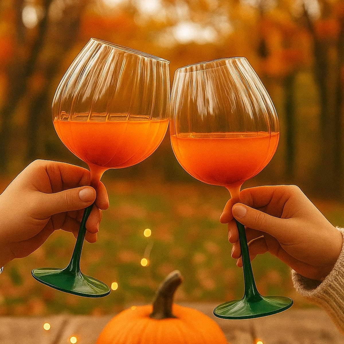 Pumpkin Lightweight Wine Glasses - Set of 2 Orange &amp; Green