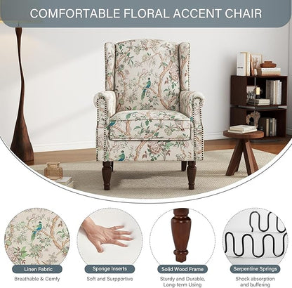 Retro Printed Wingback Arm Chair - Bird Pattern