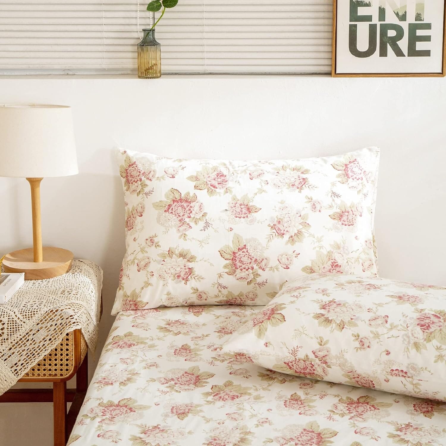 Hint of Mint Dainty Cottage Floral Cotton Fitted Sheet w/ Pillow Case