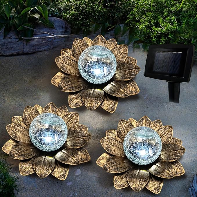 LEWIS&amp;WAYNE Solar Garden Lights - 3 Pc Copper Lotus Flower