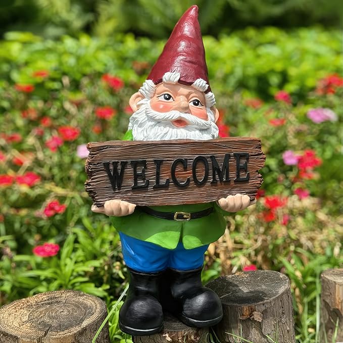 Garden Gnome with Welcome Sign