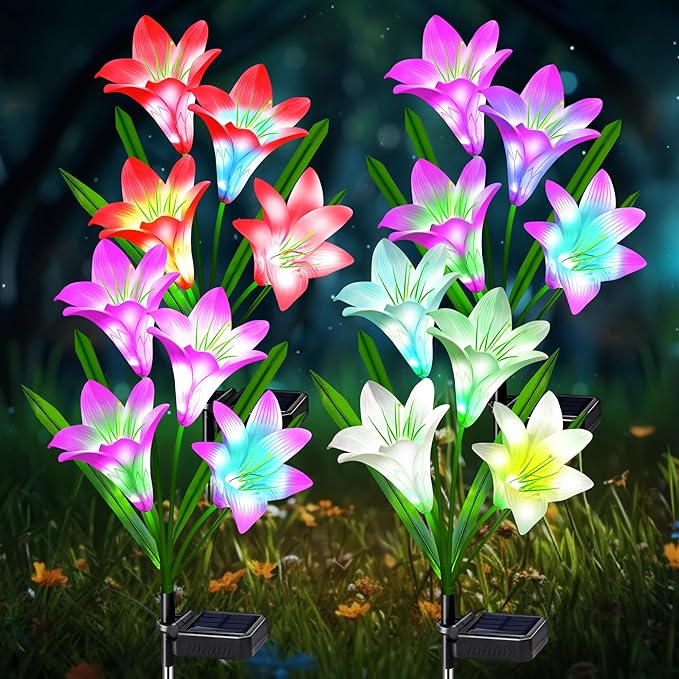4 Pack Garden Decor Solar Lights, 16 Multi-Color Changing Lily