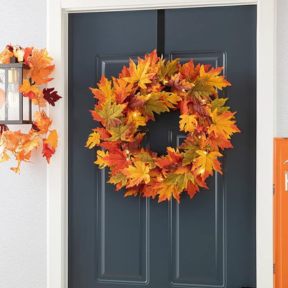 24 Inch Pre-lit Maple Leaf Wreath with Timer