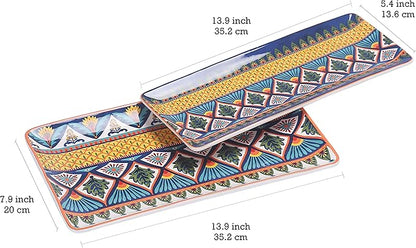 Set of 2 Bico Havana Ceramic 14 inch Rectangular Serving Platters - Microwave &amp; Dishwasher Safe