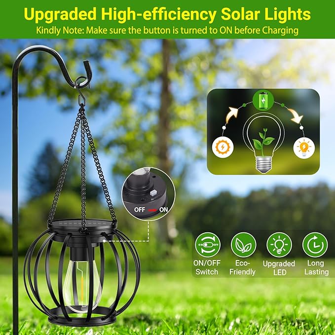4 Pack Black Metal Hanging Solar Lanterns
