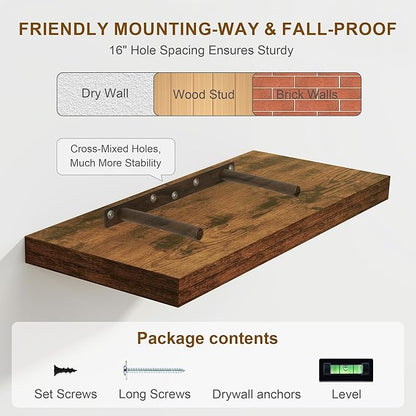 Set of 2 Rustic Floating Shelves - 36"