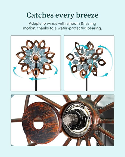 Copper Wind Spinner with Solar LED Light - 74 inch