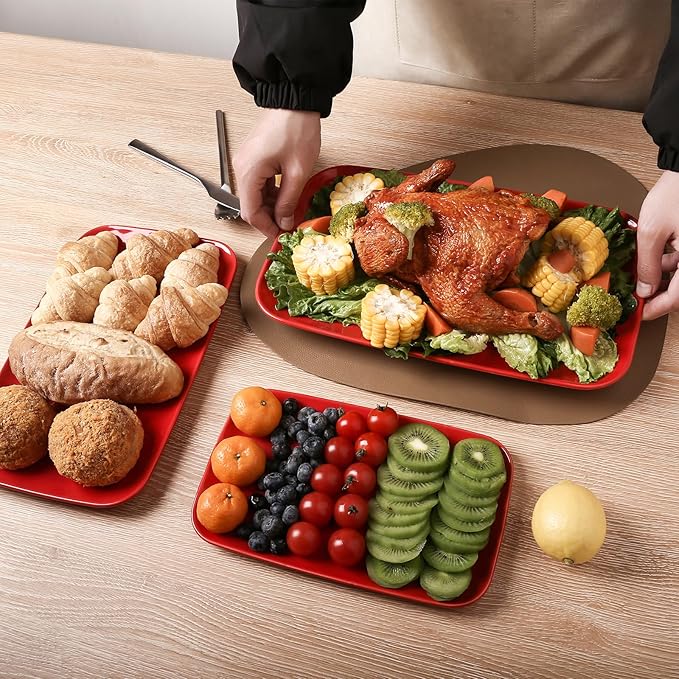 Ceramic Serving Platters - 14" 12" 10" - Red