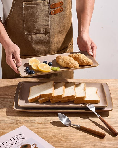 Rectangular Stonware Serving Trays - Cinnamon Brown