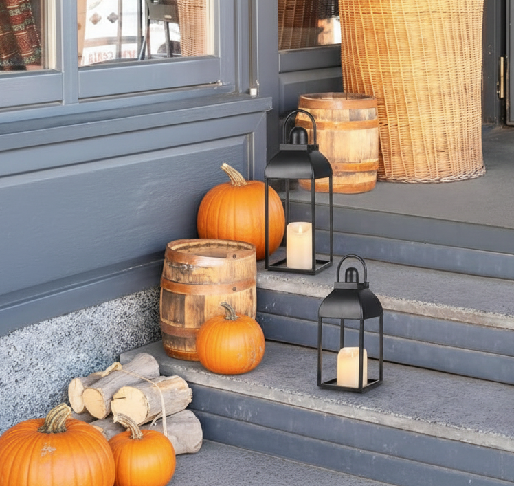 Set of 2 Modern Farmhouse Candle Lanterns - Black Metal