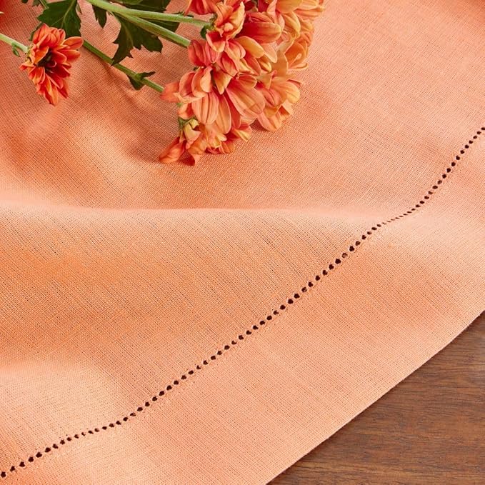 100% Pure Linen Hemstitch Table Runner 14 x 72 Inch - Canteloupe