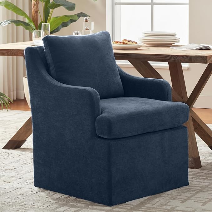 Linen Upholstered Dining Chairs - Set of 2, Navy
