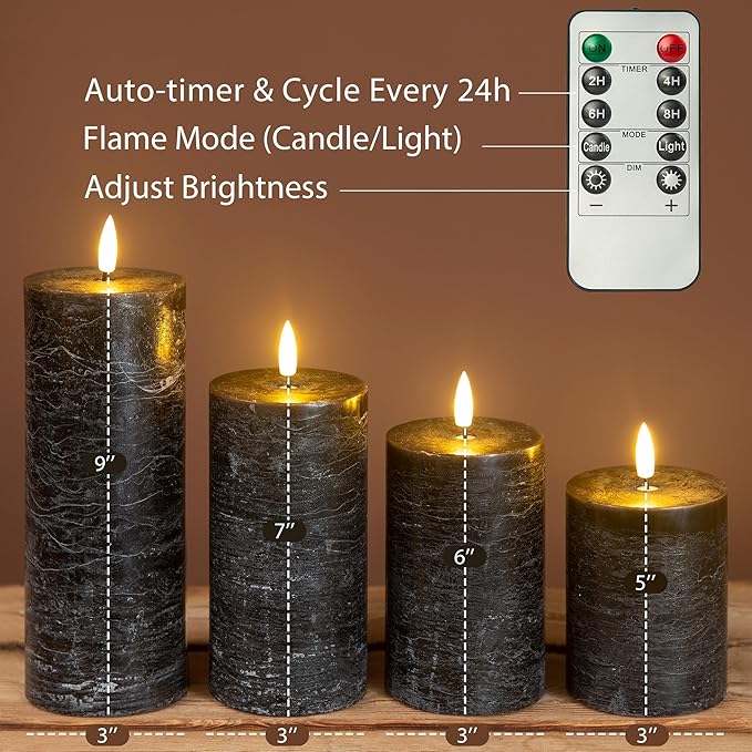 Set of 4 Halloween Flameless LED Candles w/ Remote - Black