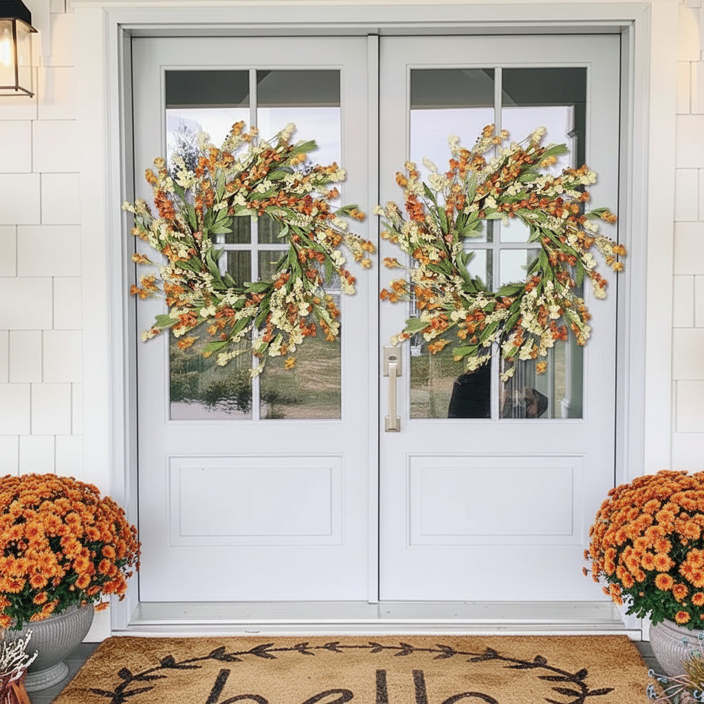 24 inch Fall Floral Wreath - White/Orange/Yellow