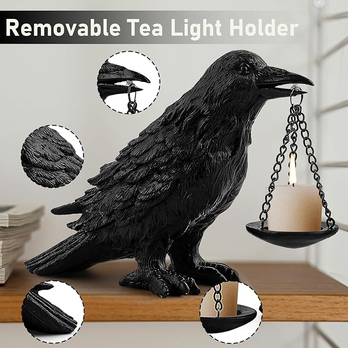 Black Crow Resin Candle Holder - Halloween Decoration