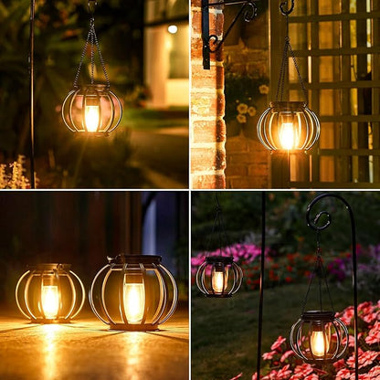 4 Pack Black Metal Hanging Solar Lanterns