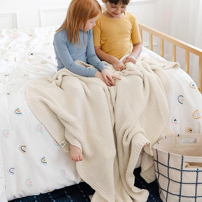 Super Soft Organic Cotton Chunky Knit Blanket in Vanilla