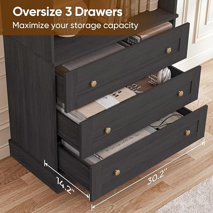 Set of 2 Farmhouse Bookcases with Drawers, Set of 2 – Black