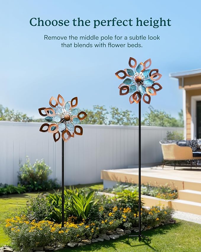Copper Wind Spinner with Solar LED Light - 74 inch